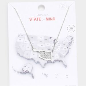 Silver Dipped OKLAHOMA Map State Pendant Necklace